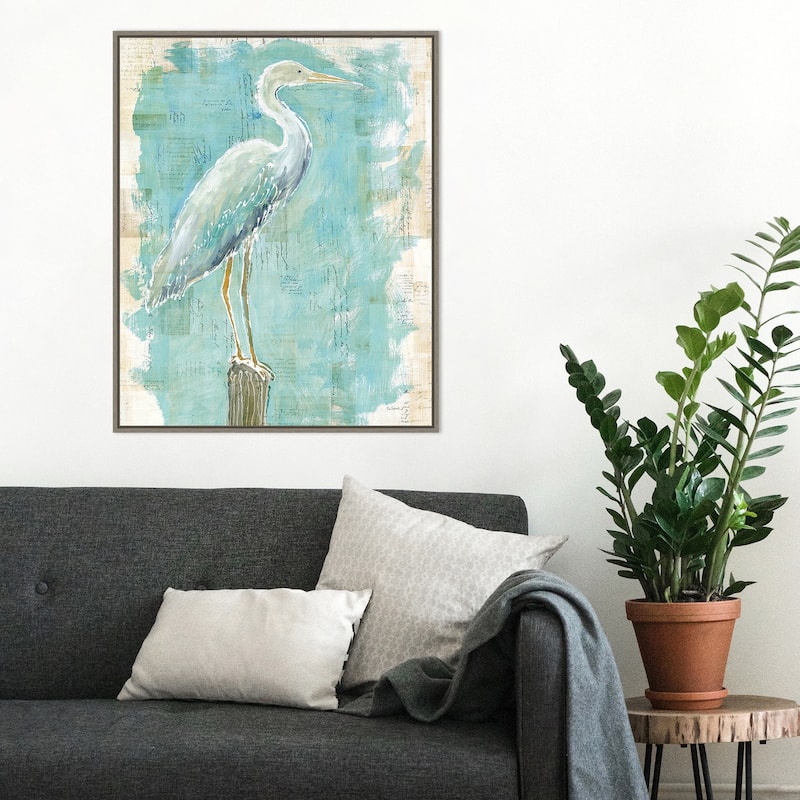 Coastal Egret I v2 by Sue Schlabach Framed Canvas Wall Art Print - 23 x 28 in