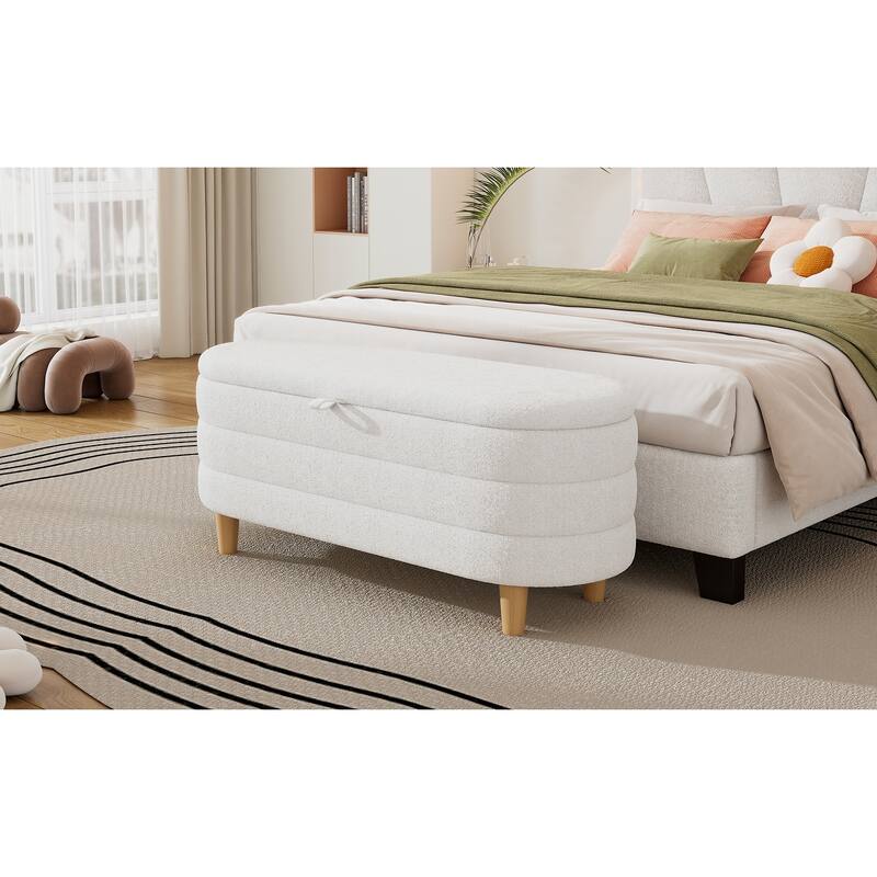 Elegant Upholstered Storage Bench with Wood Legs