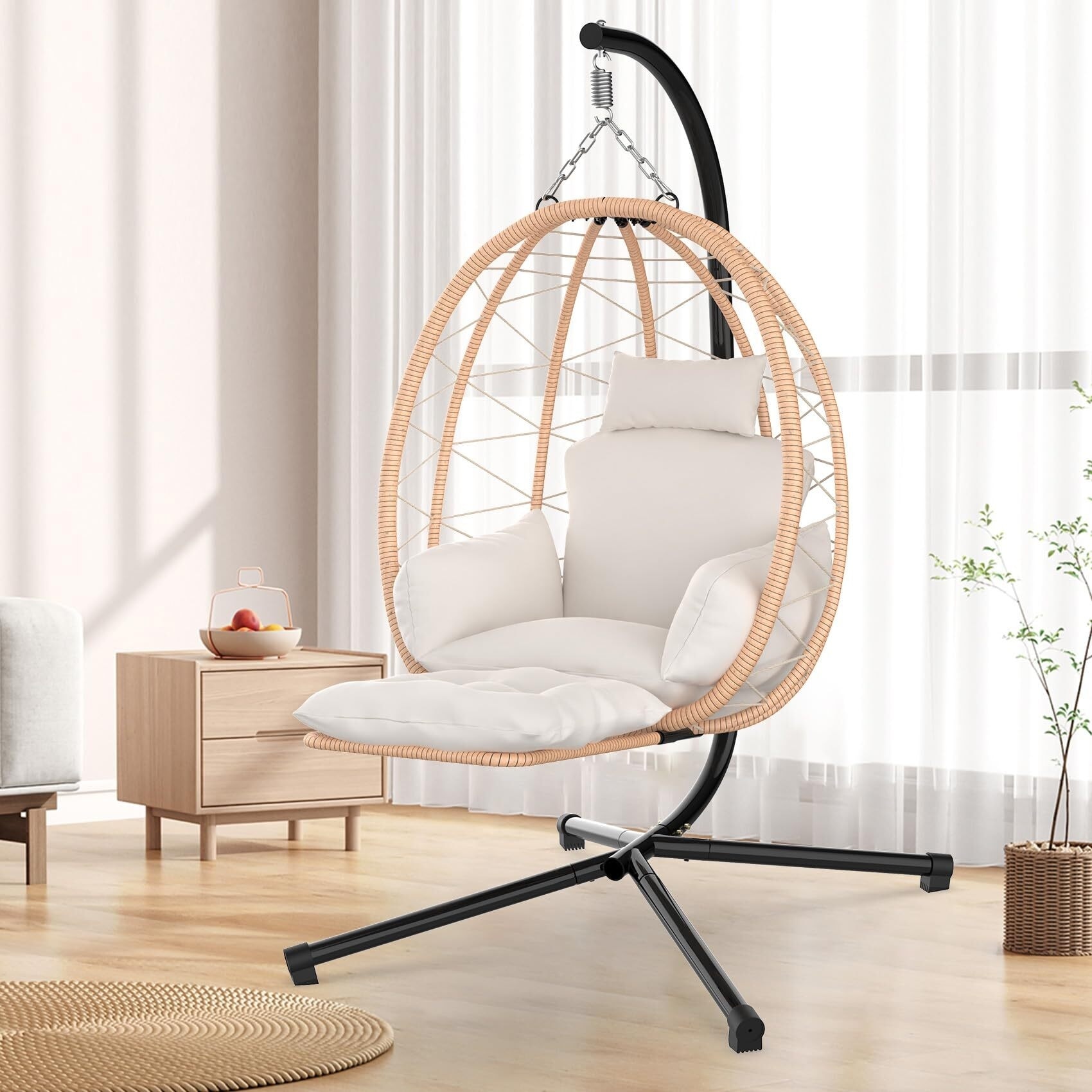 Wicker swing chair with stand hot sale
