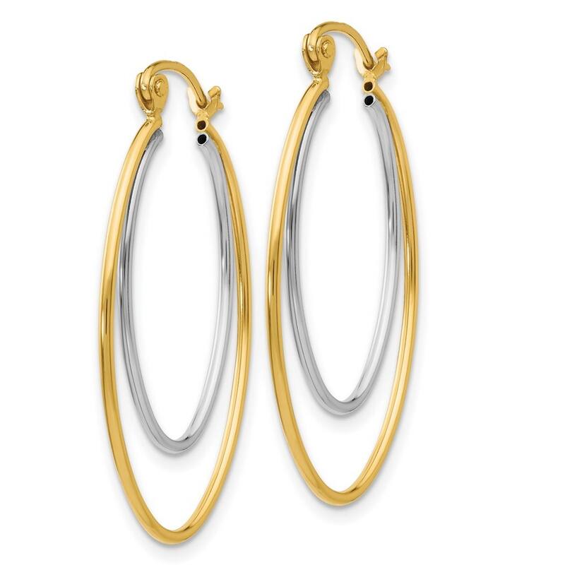 Curata 14K Two-tone Gold 21x3mm Double Oval Polished Hoop Earrings