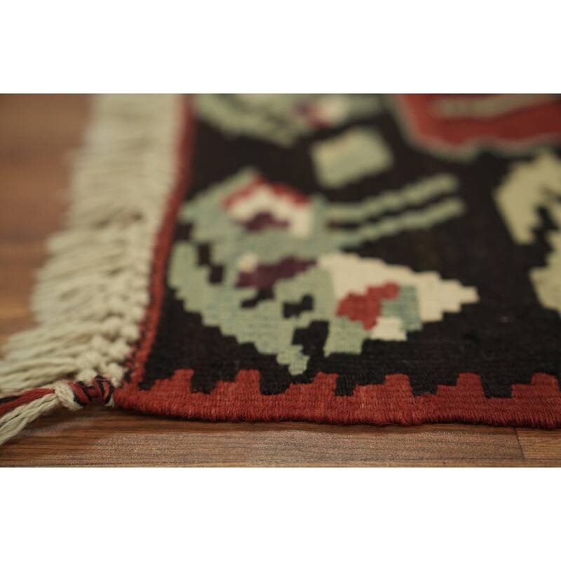 Hand Woven Oriental 100% Wool Carpet Southwestern Tribal Red Kilim Area Rug - 11' 1'' X 7' 2''