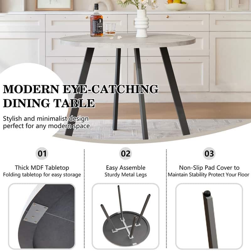 38.5" Round Dining Table Set, Modern Round Dining Table for 4 Person, w/Steel Legs, Kitchen Dining Room, Save Space