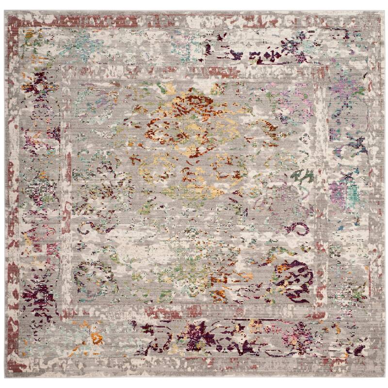 SAFAVIEH Mystique Ranka Watercolor Oriental Polyester Rug - 6'7" Square - Grey/Multi