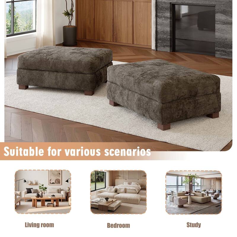 Oversized Chenille Modular Ottoman With Cushioned Top