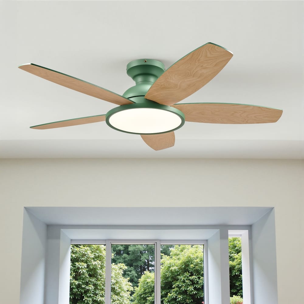 5 - Blade Low Profile Flush Mount Modern Ceiling Fan with LED Light and Remote