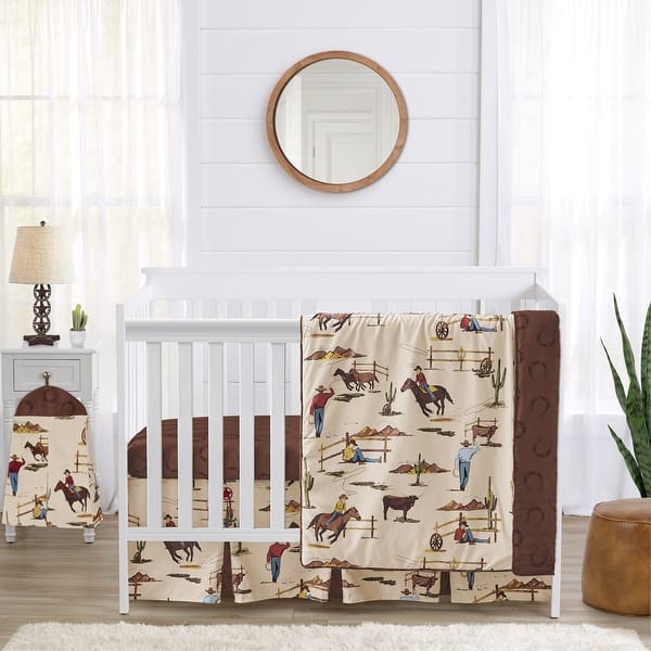 slide 2 of 6, Sweet Jojo Designs Western Cowboy Boy 4pc Nursery Crib Bedding Set Wild West Southern Charm South Country Desert Horse Horseshoe