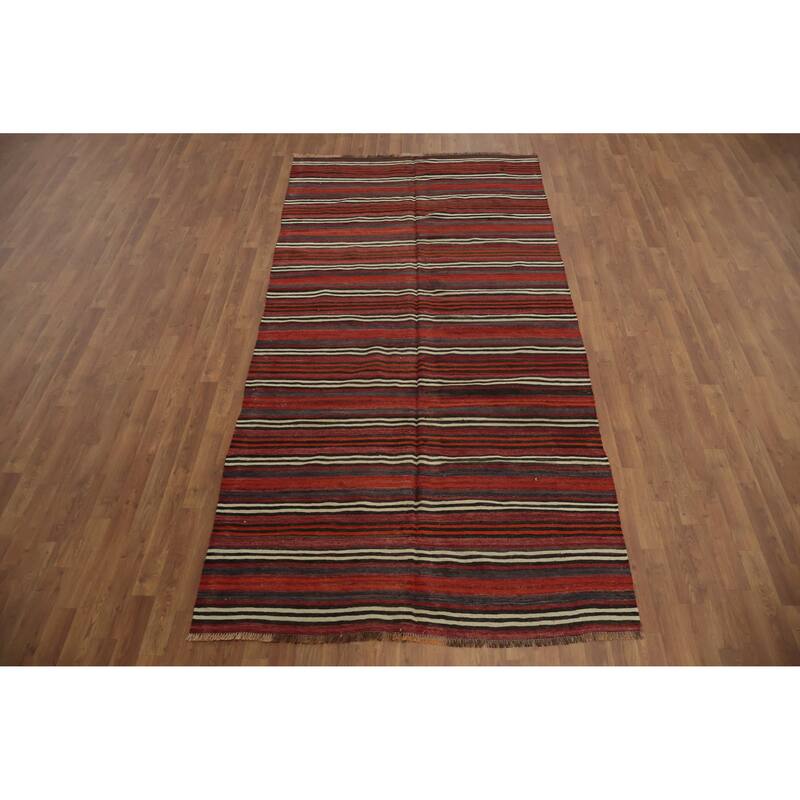 Hand Woven Oriental 100% Wool Carpet Southwestern Geometric Red Kilim Area Rug - 10' 2'' X 5' 0''