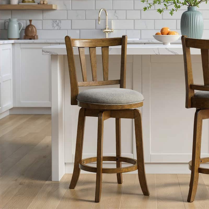 Wren Modern Farmhouse Swivel Wood Counter Height Kitchen Bar Stool in Sepia Brown Finish withUpholstered Seat - Set of 4 - Static Gray - Counter Height