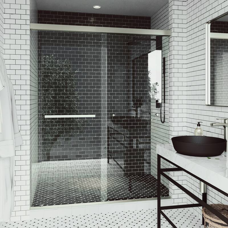 VIGO Satro E-Class 52 to 60 in. W x 74 in. H Semi-Frameless Double-Sliding Shower Door with Clear Tempered Glass