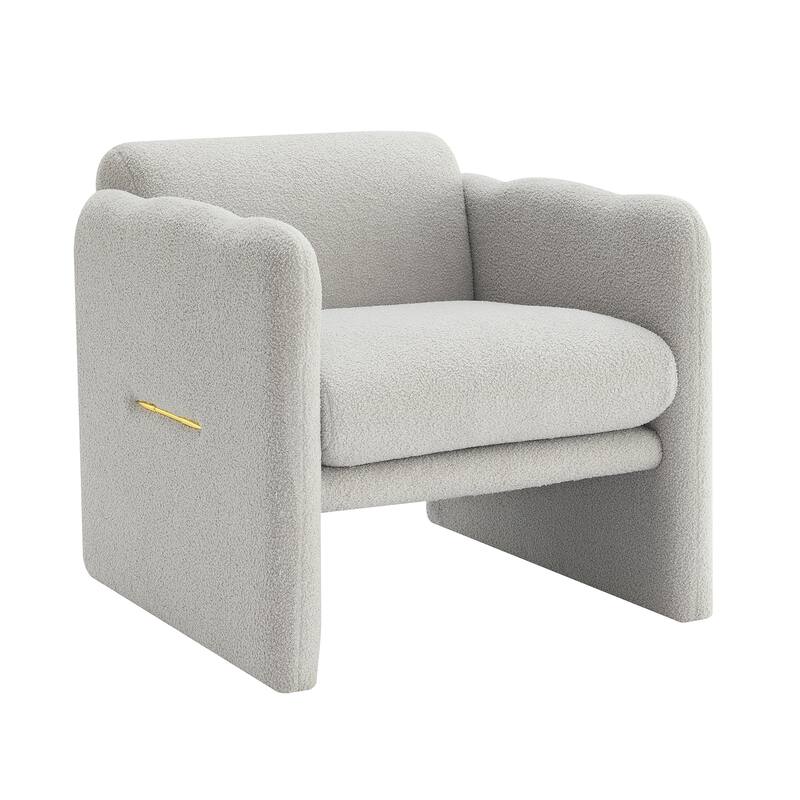 Arm Chair with waved arms, Metal decoration on both side arms, Accent chair,Teddy Fabric
