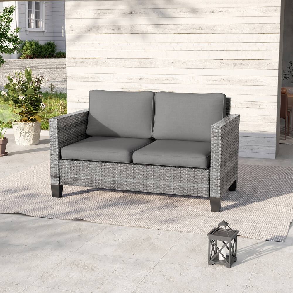 Livoosun Patio Loveseat Sofa Outdoor Wicker Couch, 2-Seater Furniture with High Back and Removable Cushions