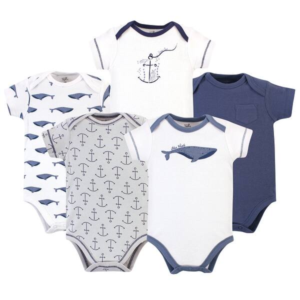 slide 1 of 1, Touched by Nature Organic Cotton Bodysuits 5pk, Blue Whale 0-3 Months - Blue Whale