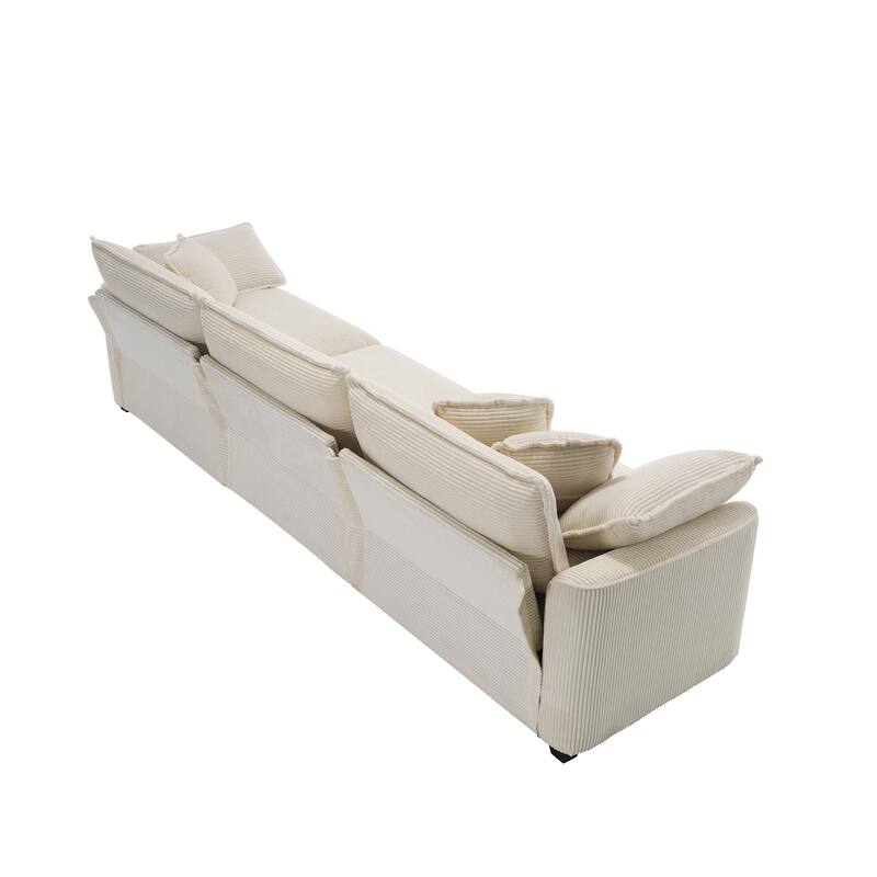 3-Seater Corduroy Fabric Sectional Sofa with Pillows and Removable Armrests for Livingroom