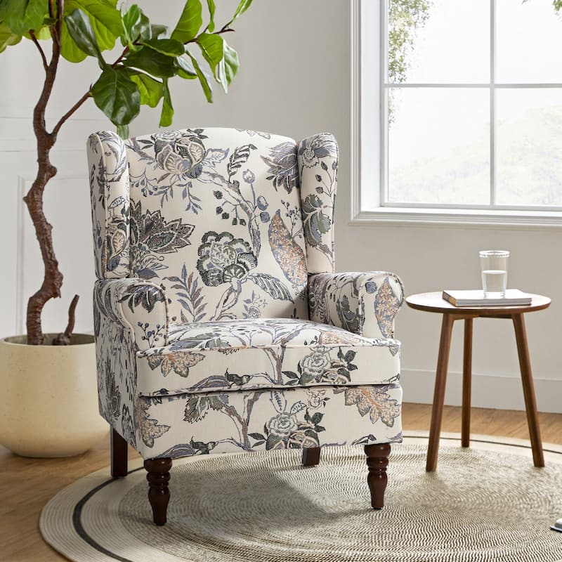 Epimethis Traditional Fabric Accent Wingback Armchair with Turned Legs by HULALA HOME - Green