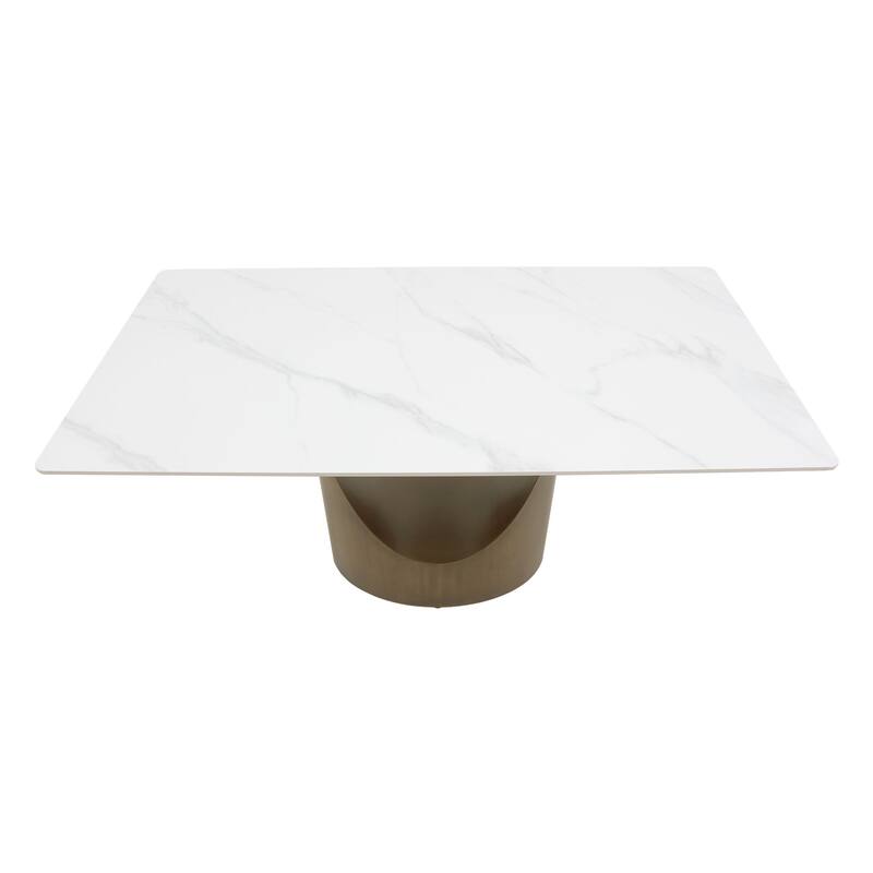 White 55 Inch Sintered Stone Kitchen Table with Solid Carbon Steel Base, Minimalist Sintered Stone Tabletop for Dining Room
