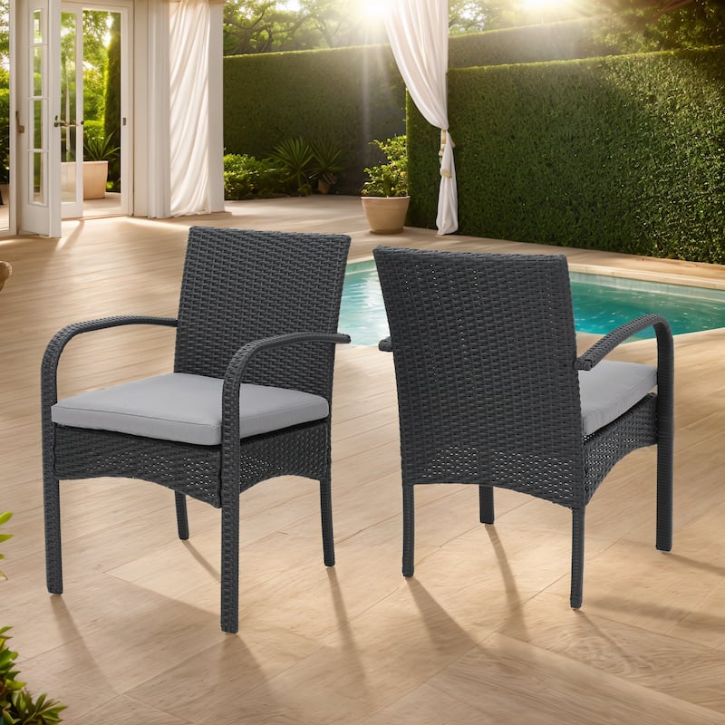 Patio Wicker Dining Chairs with Rattan Arms and Cushion(Set of 2)
