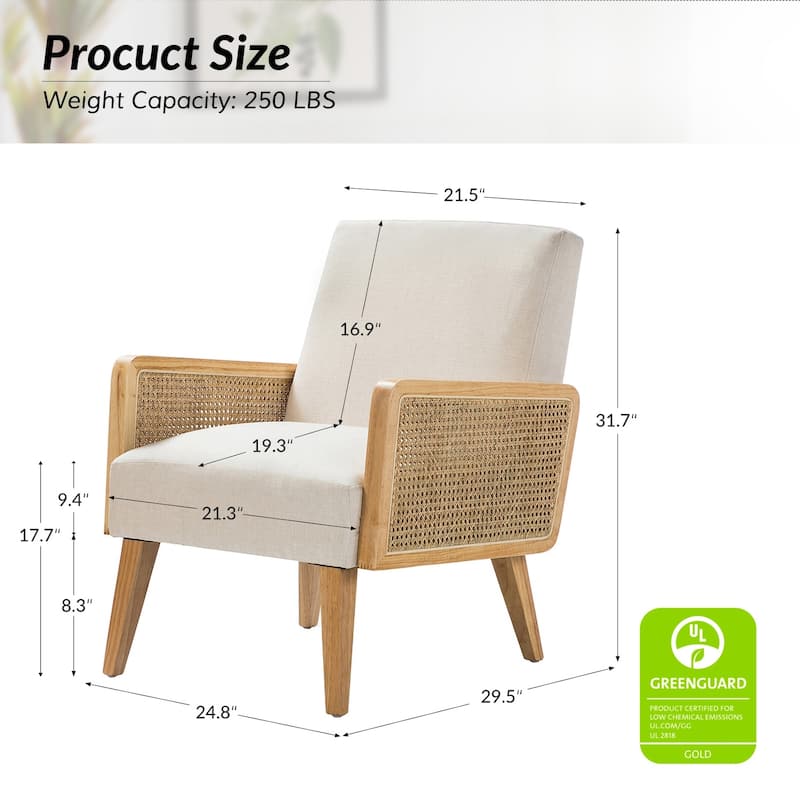 Carmina Upholstered Accent Chair with Natural Rattan Arms by HULALA HOME