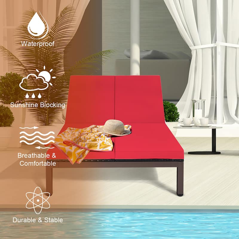 Costway 2-Person Patio Rattan Lounge chair Chaise Recliner Adjustable - See Details