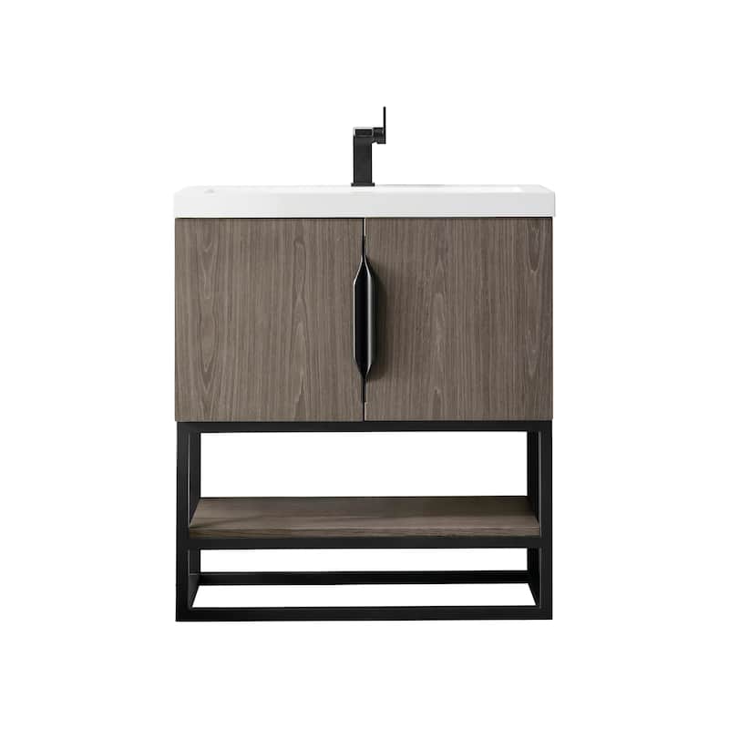 James Martin Vanities Columbia 31.5" Single Vanity, Ash Gray with White Glossy Composite Stone Top