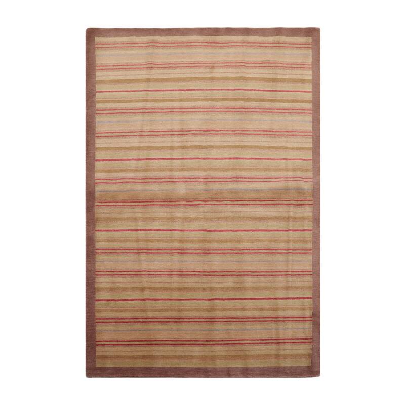 Hand Knotted Tibetan Sage Striped 100% Wool Modern Oriental Area Rug - 4' x 6'
