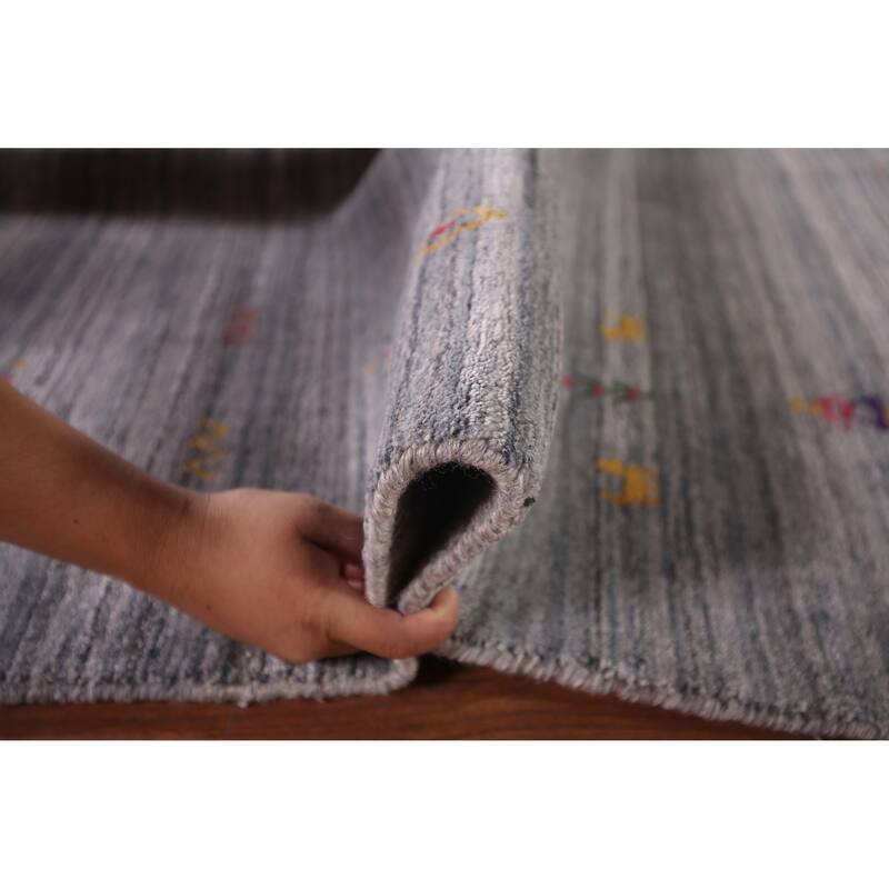 Striped Gray Gabbeh Oriental Area Rug Handmade Wool Carpet - 7'11"x 9'9"