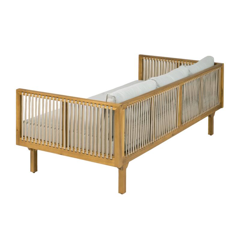 Christopher Knight Home Solenne Acacia Wood 3 Seater Daybed and Coffee Table with Cushion