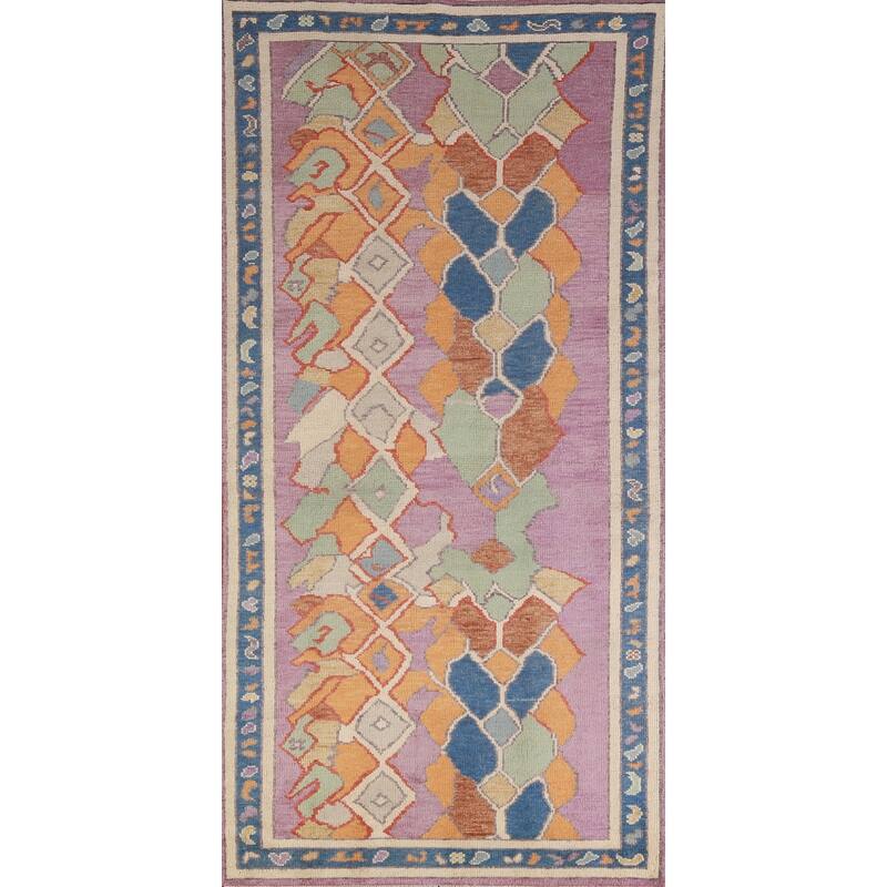 Hand Knotted Oriental 100% Wool Carpet Transitional All-Over Purples Oushak Runner Rug - 7' 10'' X 3' 0''