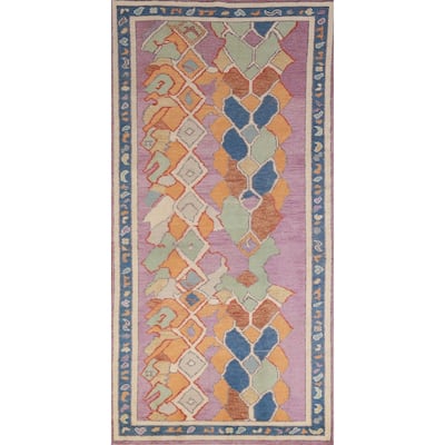 Hand Knotted Oriental 100% Wool Carpet Transitional All-Over Purples Oushak Runner Rug - 7' 10'' X 3' 0''