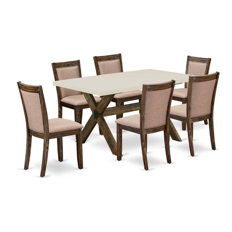 HomeStock 7-Piece Distressed Jacobean Finish Solid Wood Top Dining Table with 6-Chairs