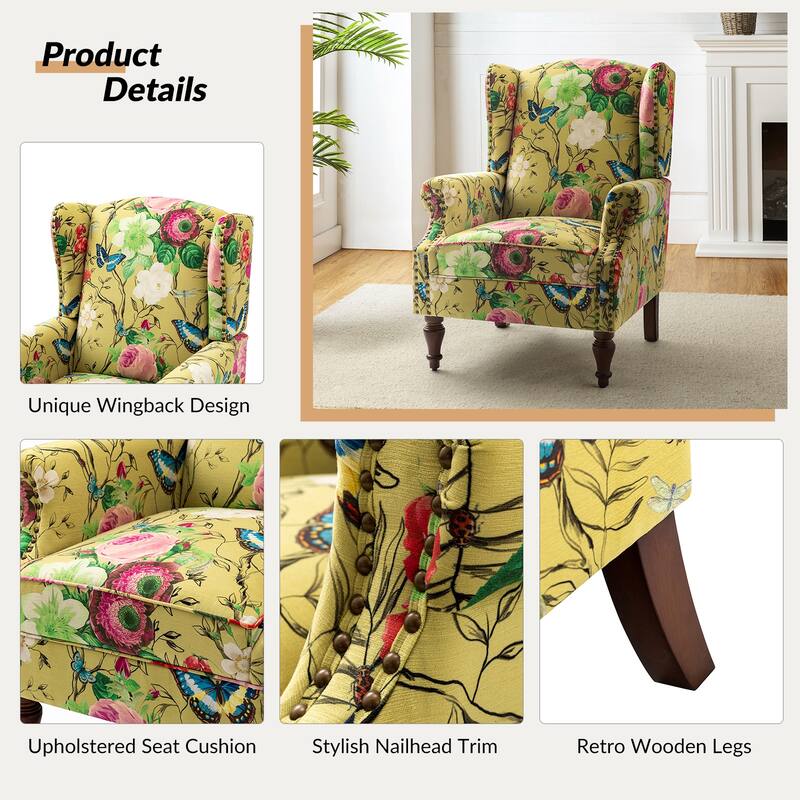 Gott Traditional Wingback Armchair with Solid Wood Legs Set of 2 by HULALA HOME