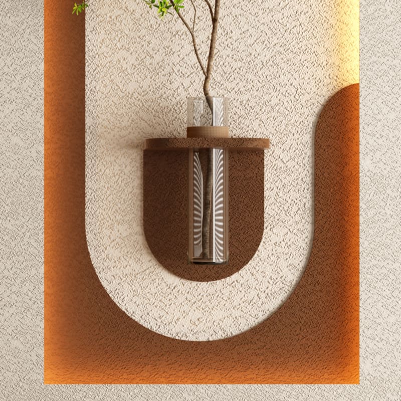 Adjustable 3-Color LED Sandstone Wall Decor with Simulated Green Plants, Glass Vase & Rabbit Statue, Remote Control Light Strips
