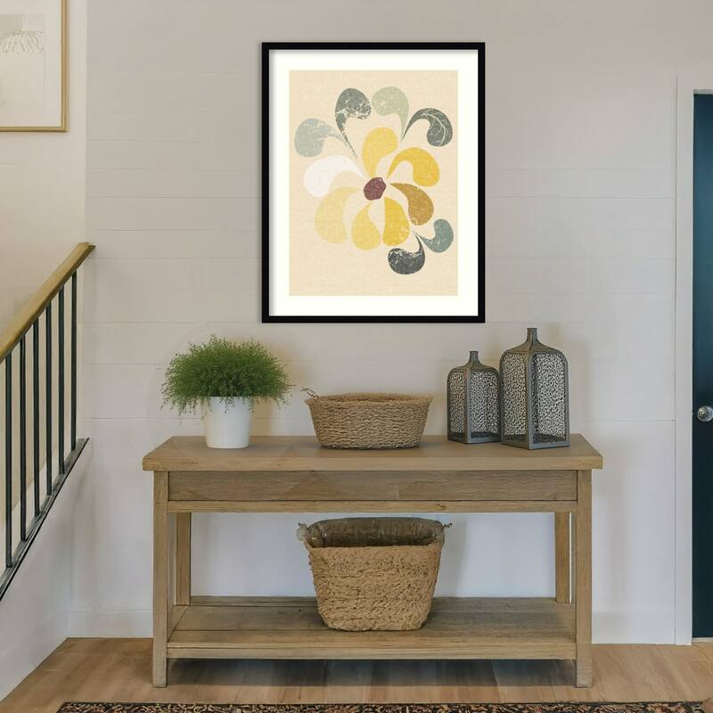 Floral Echoes of Yellow by Annick Wood Framed Wall Art Print - Svelte Noir Black