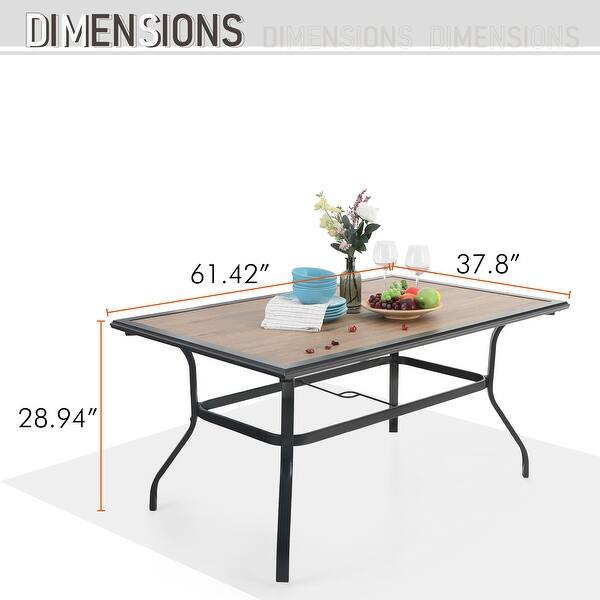 dimension image slide 0 of 2, 7 Pieces Patio Dining Set, Rectangular Wood-Like Table with 6 Padded Textilene Fabric Swivel Chairs