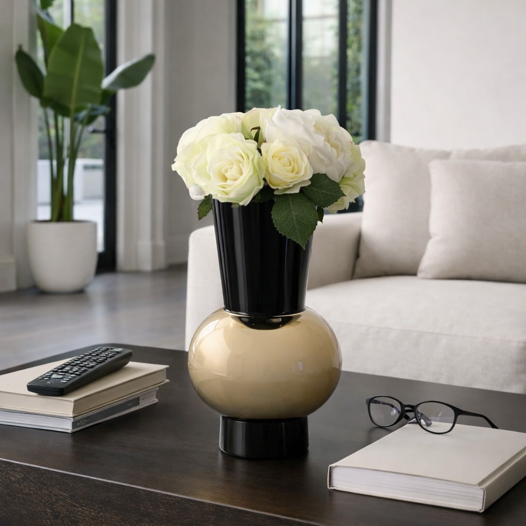 Decorative Vase - Black Glass Modern Geometric Totem, 12 in.