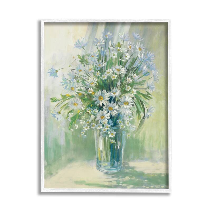 Stupell Sunlit Bouquet of Daisies Blue Green Pastels Framed Wall Art - 16 x 20 - White