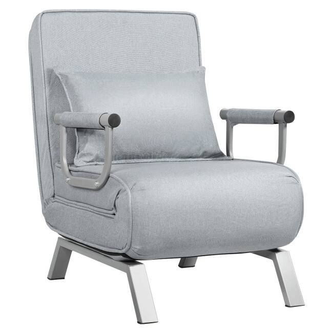 Folding 5 Position Convertible Sleeper Bed Armchair Lounge Couch with Pillow - Light Grey