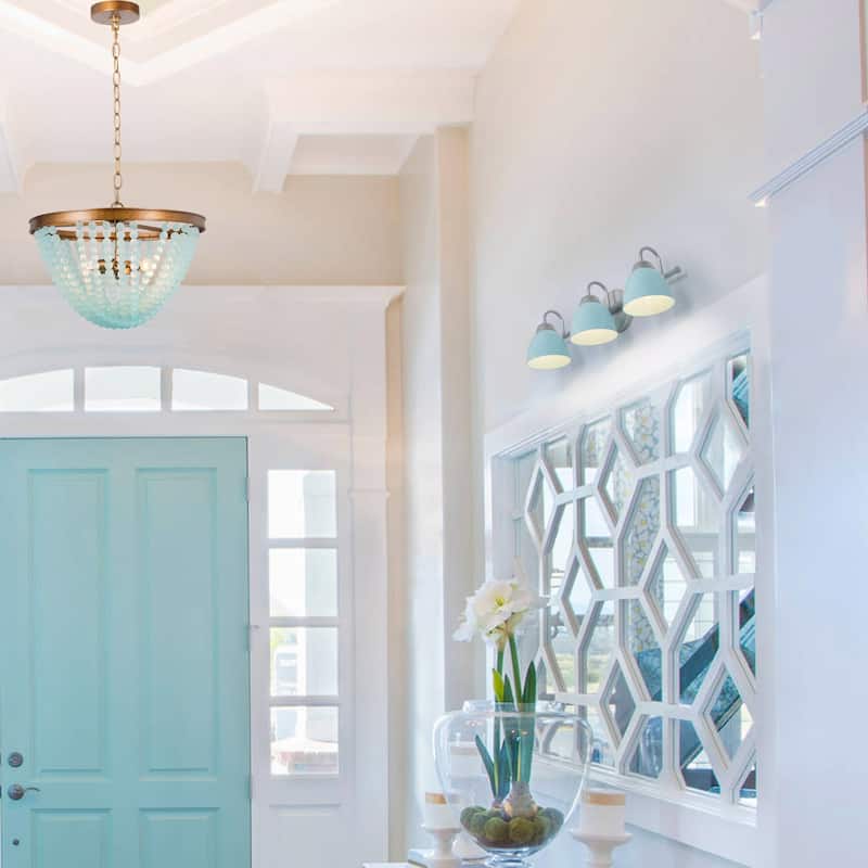 Coastal Beach 3-light Beads Chandelier Mid-century Modern Boho Blue White Pendant Lights - D15.7"*H11.5"