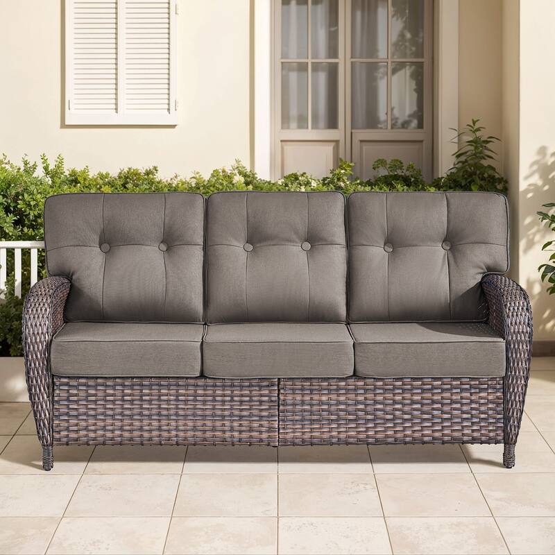 Gymojoy 3-Seater Outdoor Sofa - T-Shaped High Back & 5-inch Cushions, All-Weather PE Rattan for Patio, Garden, Balcony Lounging