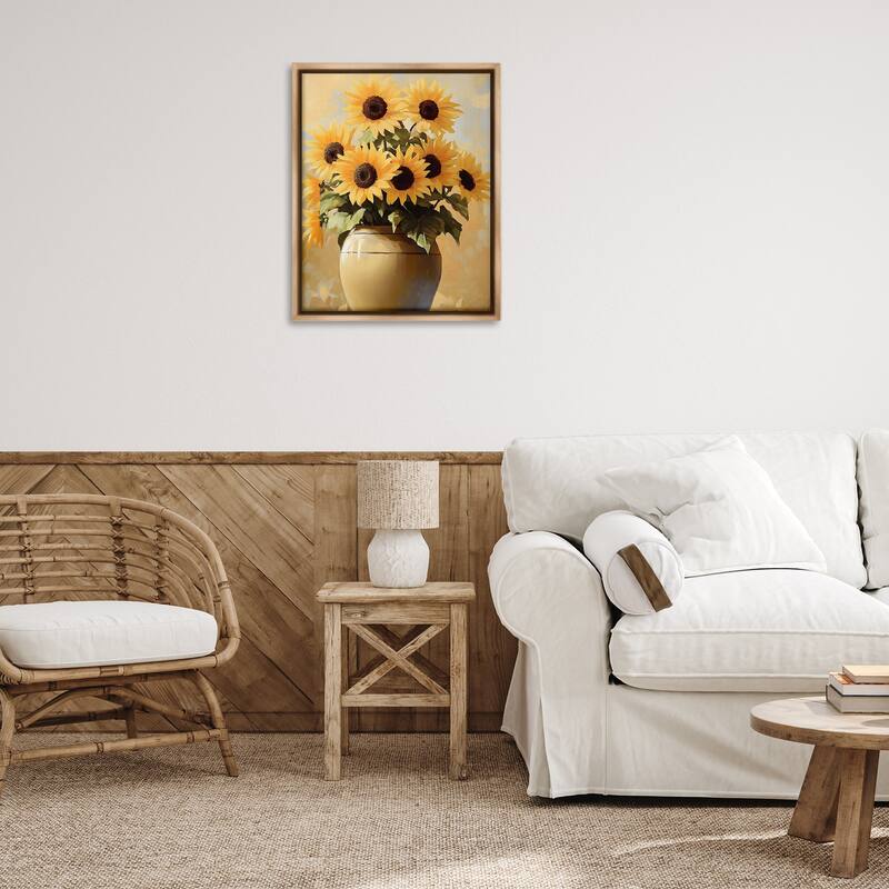 Stupell Sunflower Pot Still Life Framed Floater Canvas Wall Art Design By Franklyn Gregory