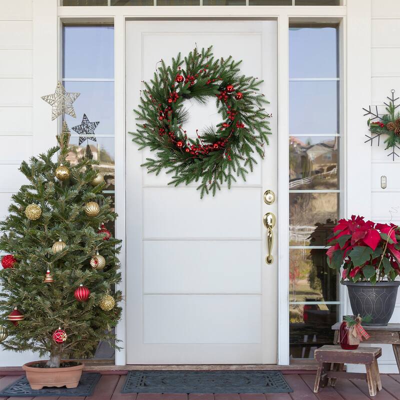 real touch™️ berries and pine artificial christmas wreath 32" unlit