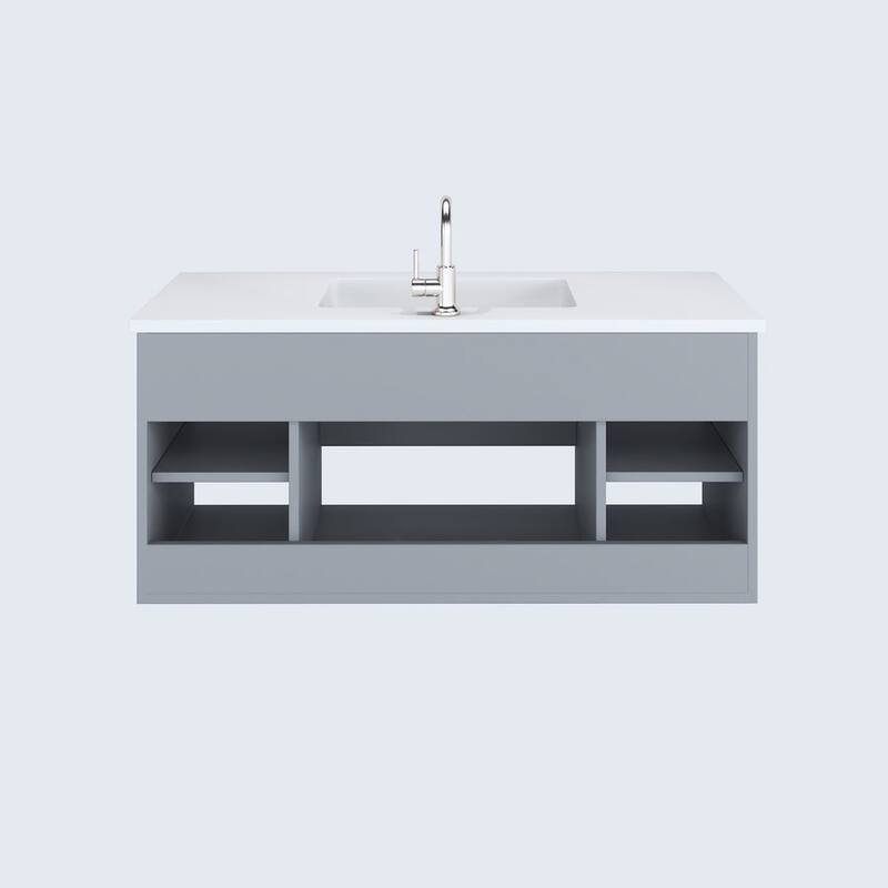 Volpa USA Salt 48-Inch Wall Mounted Floating Bathroom Vanity Set - Grey