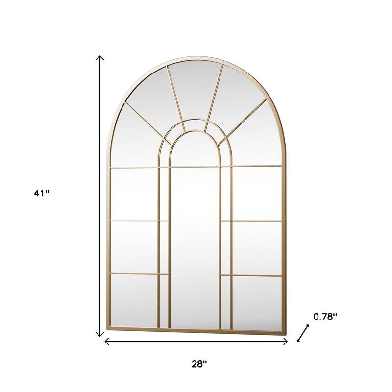 HomeRoots 41" Gold Arch Metal Window Pane Framed Accent Mirror - 28.00 in. x 41.00 in. x 0.78 in.