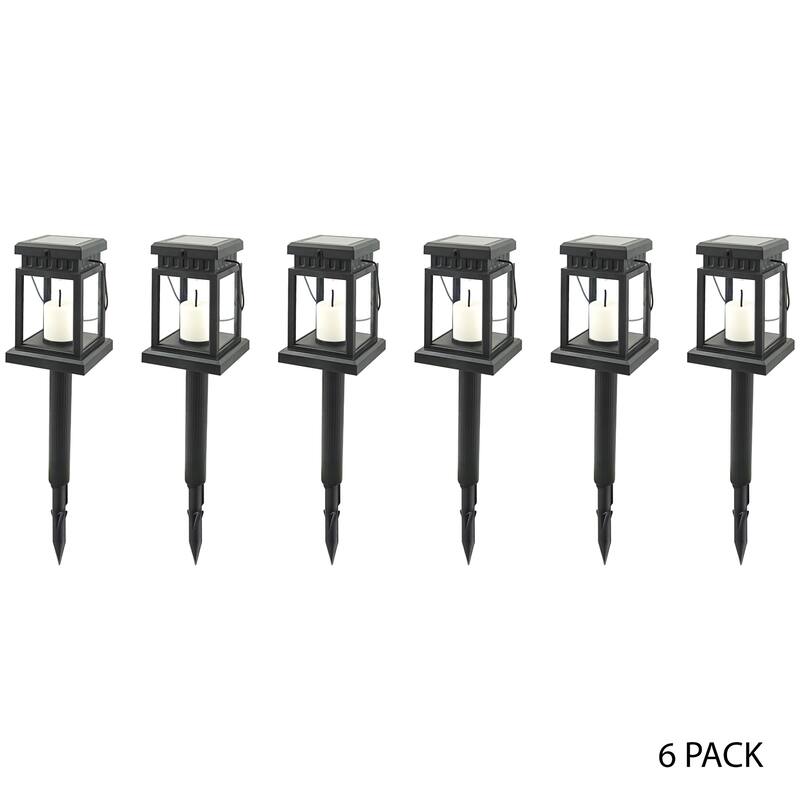 Alpine Corporation 19" Tall Outdoor Solar Powered Hanging or Stake Lanterns, Black (Set of 6)