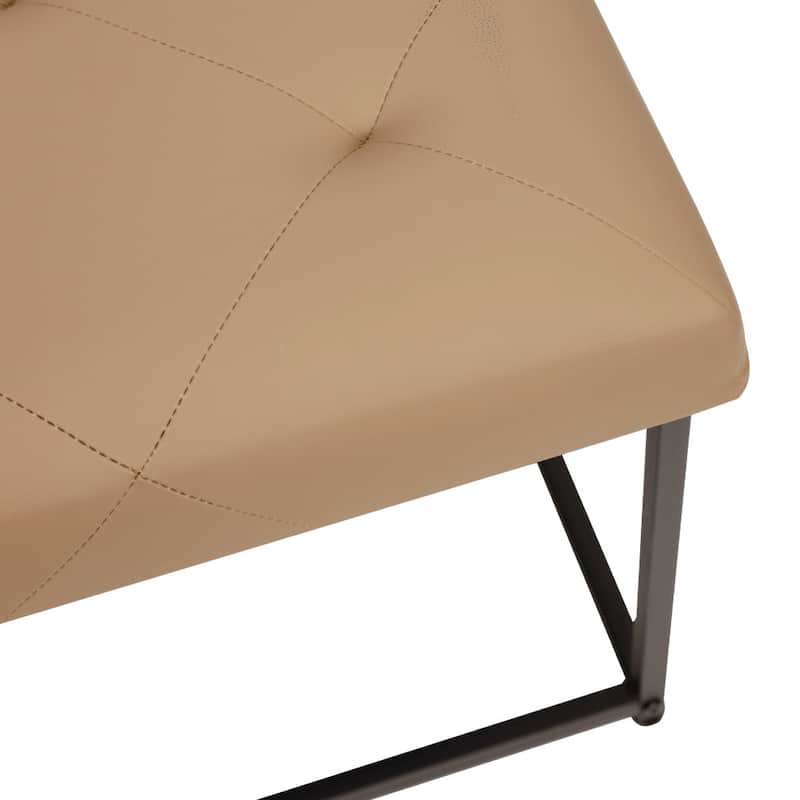 Square Upholstered Tufted Ottoman with Black Metal Frame