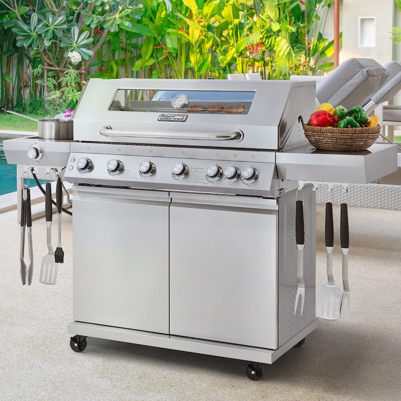 Royal Gourmet, 6-Burner Gas Grill with Side & Infrared Rear Burners - N/A