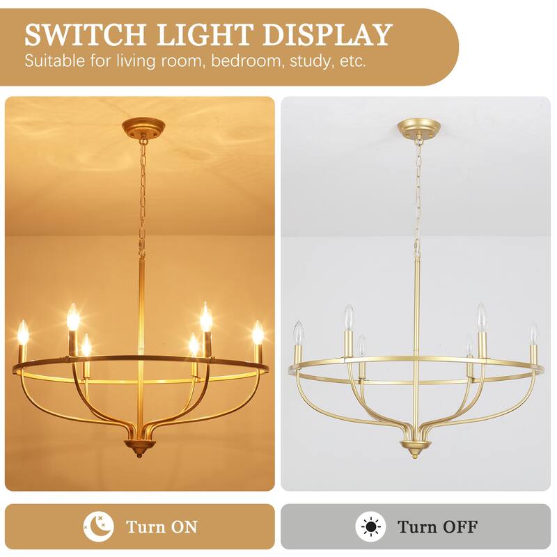 6-Light Circle Candlestick Hanging Linear Chandelier Lighting Island Chandelier Fixture for Kitchen Island