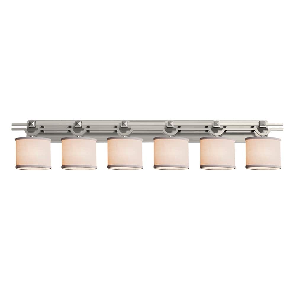 Justice Design Textile Argyle 6-Light Brushed Nickel Bath, White Oval Shade