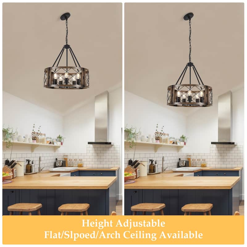 5-Light Rustic Drum Chandelier for Living Room Kitchen with No Bulbs Included