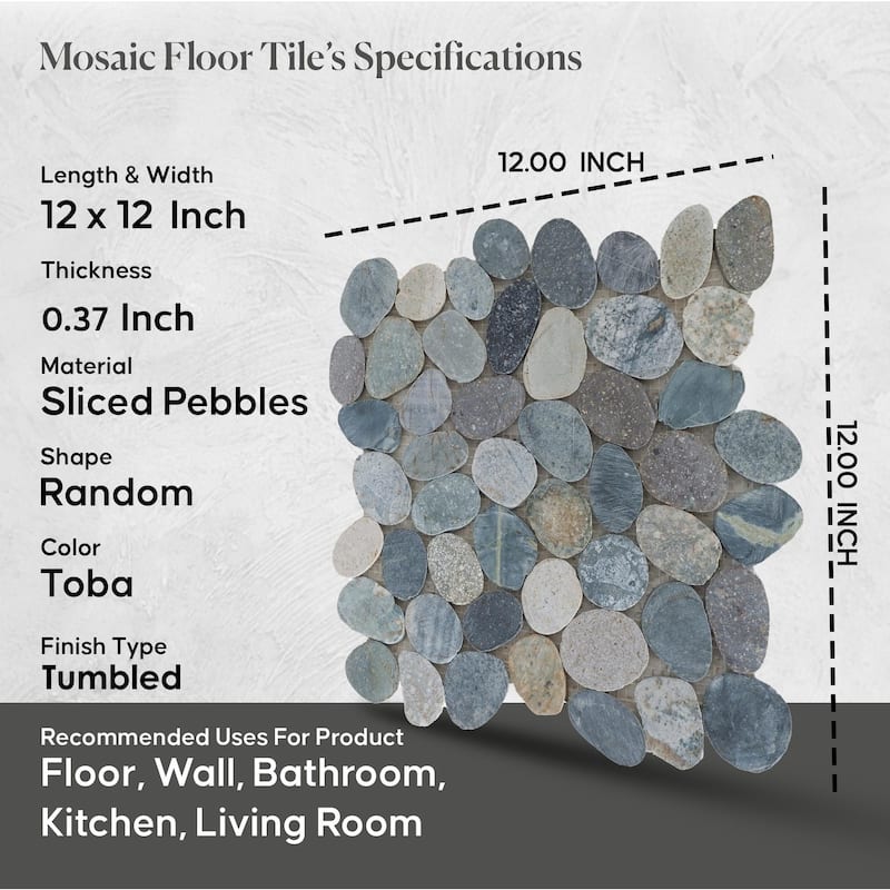 Toba Sliced Pebble Mosaic, Backsplash Kitchen Walls, Shower and Bathroom Floors 12" X 12" (5 Sqft per case) - Case (5 Tiles)