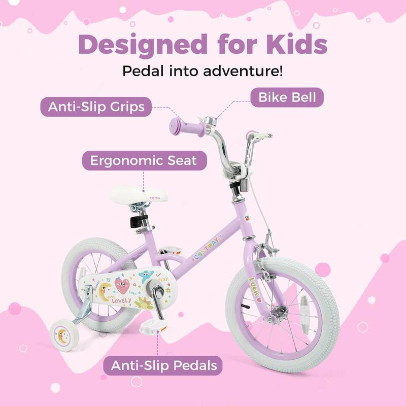 Costway 12/14/16/18 Inch Kids Bike for Girls Boys Age 3-8 Years with - See Details